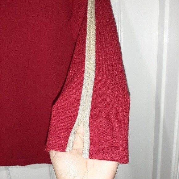 Kasper Stretchy Crop Sweater Knitted Top Red with Tan Accent 3/4 Sleeve Size M - Picture 6 of 13